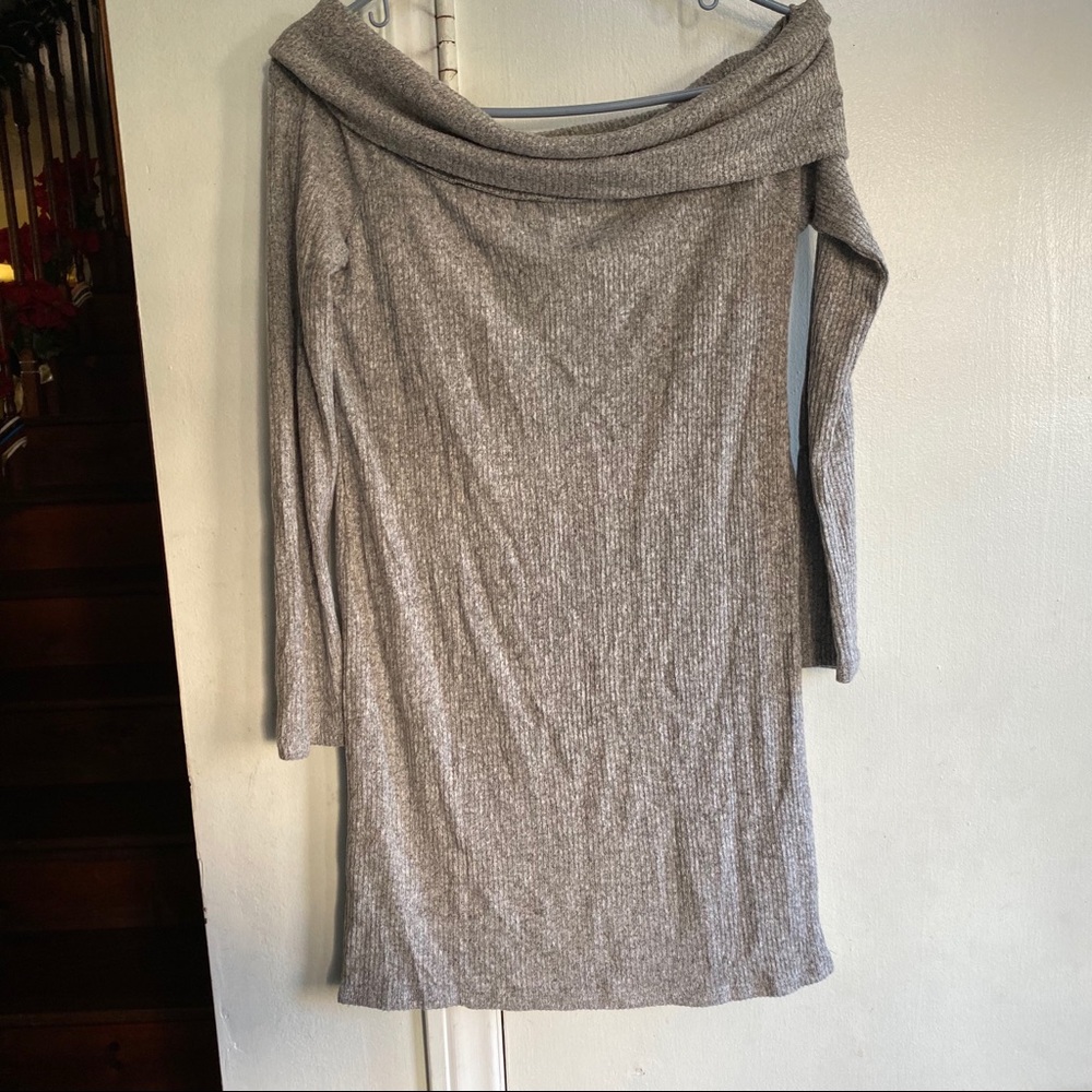 Off the Shoulder Heather Grey Sweater Dress